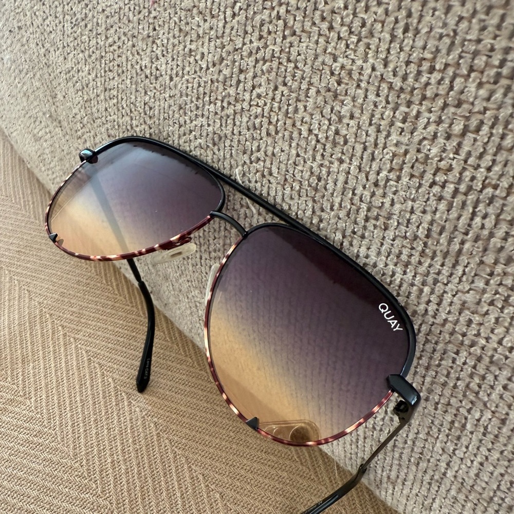 Quay Australia Black and Brown Aviator Sunglasses